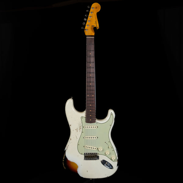 Fender 1960 Stratocaster Heavy Relic Electric Guitar - Aged Olympic White  over 3-color Sunburst - Palen Music