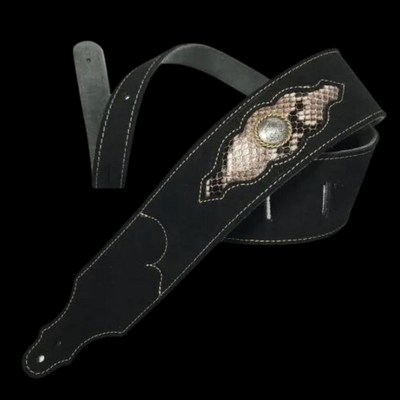 Franklin Straps 3" Sculpted Suede Guitar Strap - Snakeskin Leather - Black - Palen Music